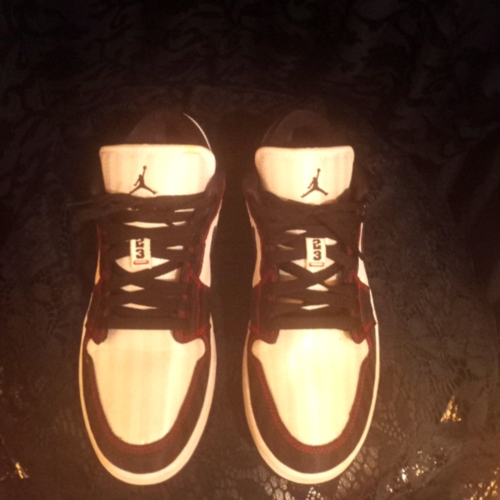 Jordan Women Black and White Sneakers with Red Accents